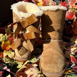 UGG Tan Shearling Boots with Bows